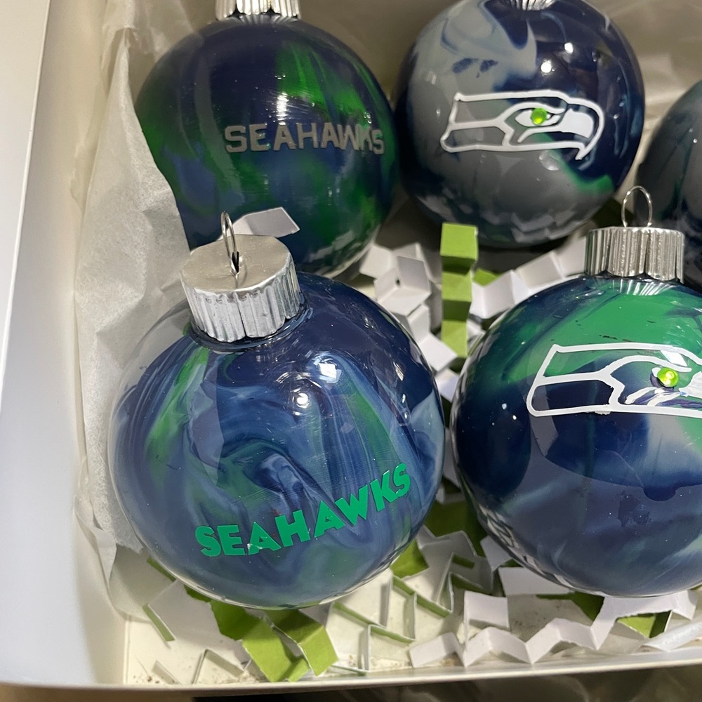 Seattle Seahawks Holiday Ornament Set - Blue and Green - Picture 3 of 6